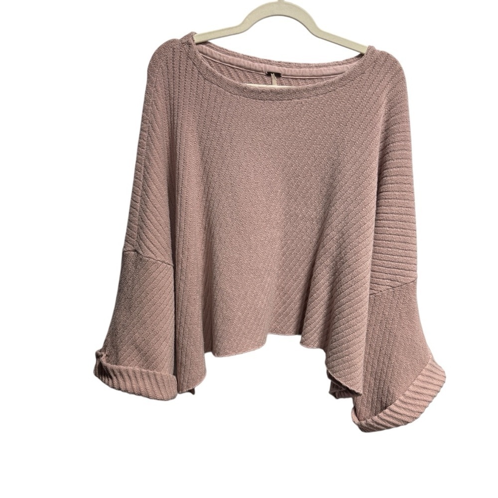 Free People I Can’t Wait Cropped Oversized Sweater Size Small Pink Blush Ribbed - Picture 2 of 12
